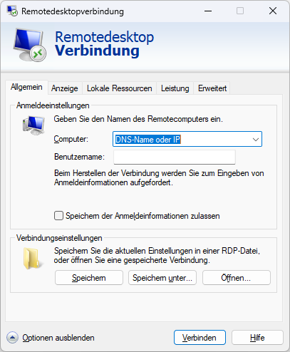 Optionen einblenden
